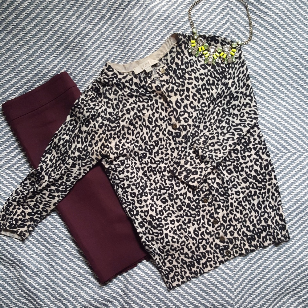 LOFT Leopard Print Cardigan Sweater